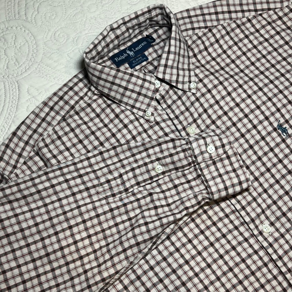 Ralph Lauren Mens Blaire Button Down Shirt Plaid L/S 100% Cotton Size M *FLAW